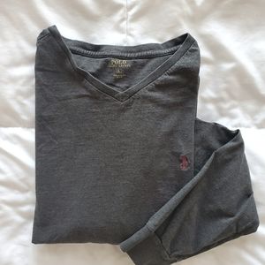 Gray Ralph Lauren Polo Long-Sleeved V Neck T Shirt